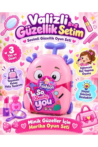 Oyuncak Çekçek Valizli Aksesuarlı Makyaj Doktor Tamir Set Taşınabilir Tekerlekli Renkli Çantalı Bavul Güzellik Eğitici Meslek Seti 50x25 Cm Çok Renklli