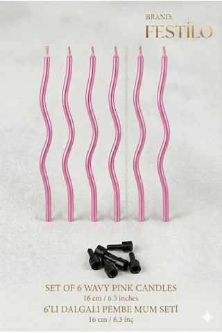 6 Lı Kıvrımlı Mum Pembe Pasta Süsü Spiral Mum Pasta Mumları 16 Cm