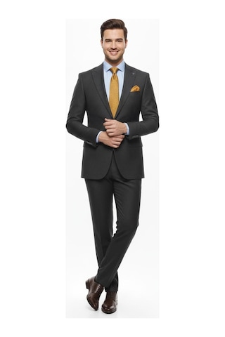 Presto Erkek Slimfit Çizgili Yün Takım Elbise 6 Drop Siyah 2127-250 Koyu Lacivert