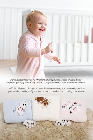 Evlen Home Nakışlı Bebek Battaniyesi Yumuşak Wellsoft Peluş 90x100cm Çocuk Yenidoğan Mavi