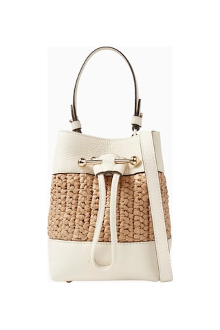Strathberry Osette Krem Raffia Ve Deri Bucket Çanta, Lüks Ve Çok Yönlü Tasarım Omuz Çantası