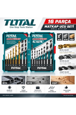 Total 16parça Karışık Matkap Ucu Seti