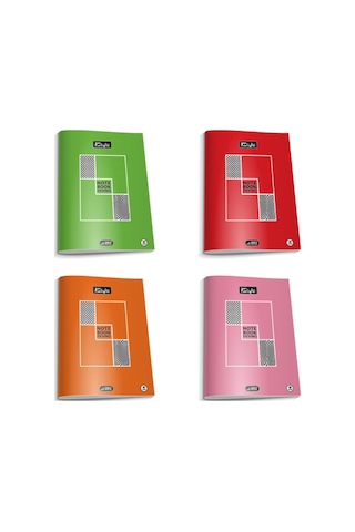 Çizgili 40 Yaprak Plastik Kapak A4 Boy Defter 4 Lü Set Kenarı Kırmızı Çizgili