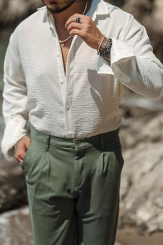 Cool Tarz Erkek Uzun Kollu Gömlek Yaka Keten Oversize Gömlek Beyaz