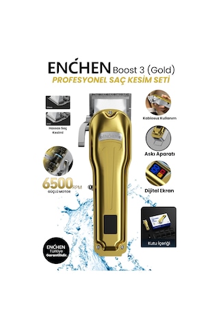 Enchen Boost 3 Gold Ayarlanabilir Başlıklı Dijital Göstergeli Şarjlı Profesyonel Saç Kesim Makinesi