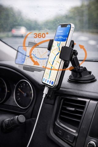 Araç İçi Telefon Tutucu Güçlü Vakumlu Ön Cam & Torpido Uyumlu Ayarlanabilir Navigasyon Tutacağı Siyah
