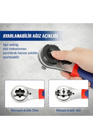 Workpro Wp272063 7-22mm Cr-v Profesyonel Ayarlanabilir 200mm Cırcır Anahtar