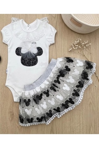 Biçomi Özel Gün Şıklığı Sunan, Hassas Ciltlere Özel Pamuklu Mickey Brode Bebek Takımı Siyah