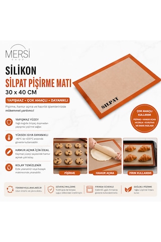 Silikon Silpat Pişirme Matı 30x40 Cm Yapışmaz Fırın Matı Hamur Açma Ve Pişirme Altlığı