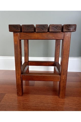 Doğal Ahşap Tabure, Ağaç, Masif, Boyalı, Kare 32cmx32cmx40cm Koyu Kestane