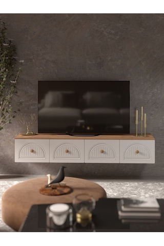 Bohem Şık 180 Cm 4 Kapaklı Mdf Kapak Duvar Tv Ünitesi Beyaz