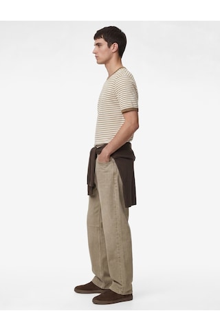 Koton Regular Fit Kısa Kollu Tok Kumaş Biyeli Bisiklet Yaka Çizgili Tişört Kahverengi Çizgili 6sam10318mk