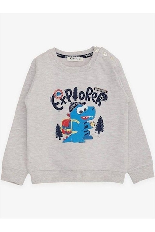 Breeze Erkek Çocuk Explorer Yazılı Dinazor Baskılı Sweatshirt-14677 Gri