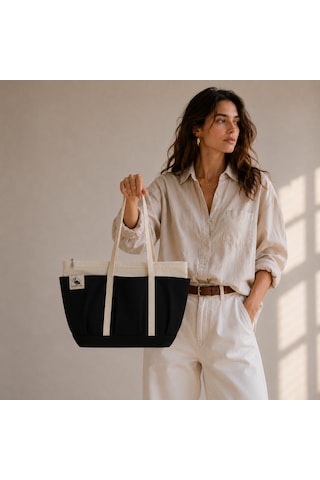 Bordglow Novaglow Design Serisi Küçük Boy - Siyah - Premium Kanvas Çanta - Tote Bag 9 Cep - Fermuarlı 32x22x10 Cm