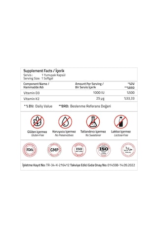 Validus Vitamin D3 + Vitamin K2 180 Softgel