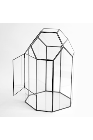 Cam Fanus Geometrik Teraryum Siyah Mirach