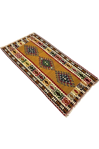 El Dokuma Sıfır Yahyalı Kilim 102x200 Kök Boya %100 Yün Kilim Renkli