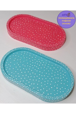 Dekoratif Takı Tabağı Turkuaz Pembe Makyaj Masası Dekoru Turkuaz - Pembe