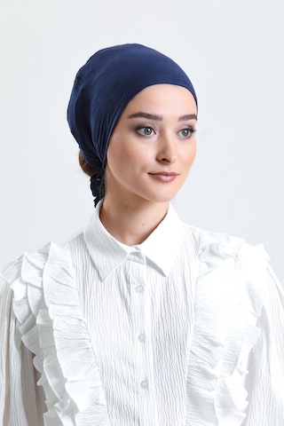 Lacivert Arkadan Bağlamalı Tesettür Bone Penye Kumaş Düz Bone 1011 02 Lacivert