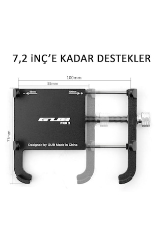 Gub Pro 2 Alüminyum Cnc Dikiz Aynası Bağlantılı Motosiklet Telefon Tutucu 360 Dönebilen, 7.2 İnç Uyumlu Siyah