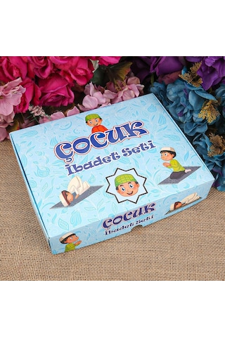 Çocuk Seccadesi Ve Eğitici Kitabı Namaz Seti - Mavi 45x82 Cm - 110 Gr - Tesbih Çok Renkli