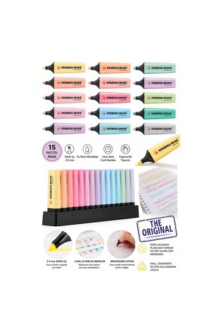 30 Renk Fosforlu Kalem Standlı 1 Paket Orjinal Stabilo Boss 30 Lu Pastel Ve Canlı Renkler İşaretleme Kalemi Pürüzsüz Çok Renkli