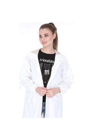 Pua Fashion Beyaz Kapşonlu Yağmurluk 001