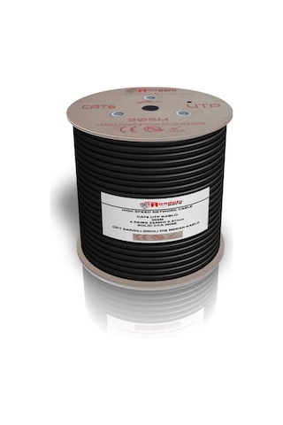 305 Metre Cat6 23awg Cat6 Kablo Outdoor Siyah Dış Mekan Cat6 Utp Kablo Zırhlı Cat6 Kablosu