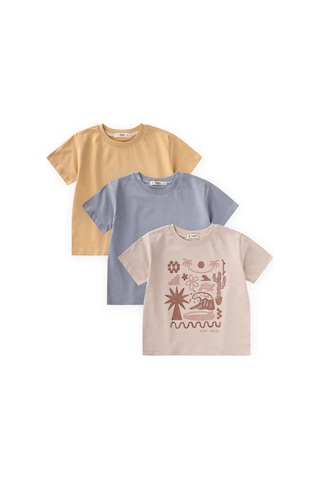 Cigit Üçlü Set Erkek T-shirt 2-10 Yaş Kum Mavi Sundres