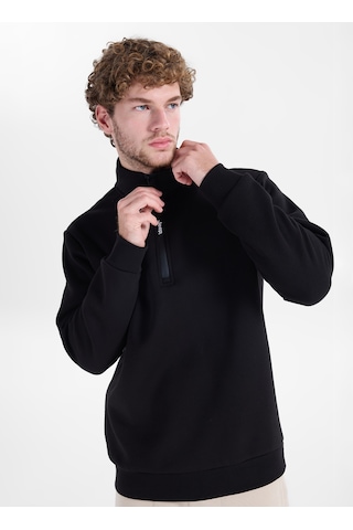 Jeep Dik Relaxed Düz Siyah Erkek Sweatshirt C4wm-swt4256