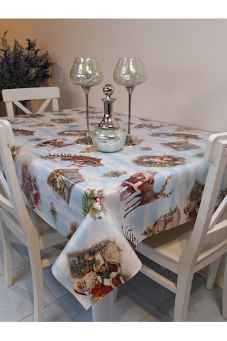 Yeni Yıl Desenli Elyaflı Pvc Masa Örtüsü Silinebilir Ve Su Geçirmez Muşamba Mavi