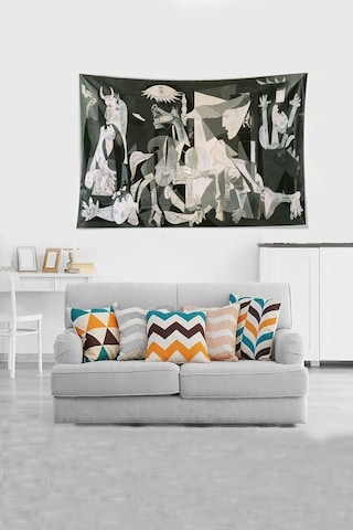 Pelangi Siyah Beyaz Picasso Leke Tutmaz Kadife Kumaş Duvar Örtüsü Duvar Halısı Tapestry Ywll392, 70 X 100 Çok Renkli
