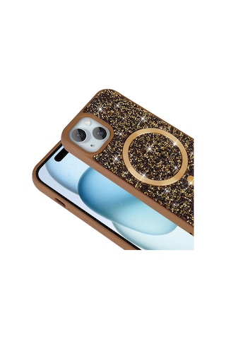 Nihcase Apple Uyumlu iPhone 15 Plus Kılıf Glitter Mozaik Magsafeli Taşlı Pırlanta Kapak