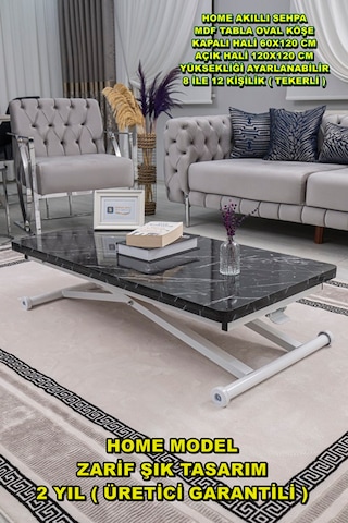 Home Üst Tabla Mdf Siyah Mermer Oval Köşe Alt Beyaz