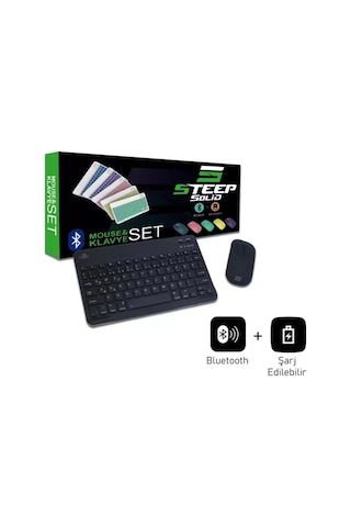 Steep Solid Magic Siyah Şarjlı Bluetooth Klavye Mouse Set Optik
