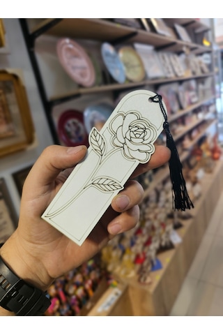 Gül Desenli Ahşap Kitap Ayracı