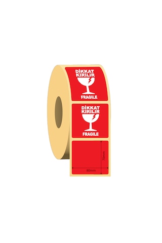 Snow Dikkat Kırılır Fragile Etiket 80x70mm 250 Li Rulo Kuşe Kırmızı Uyarı Kargo Etiketi
