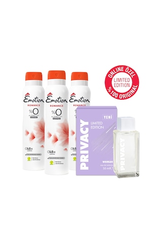 Privacy Kadın Parfüm EDT 50 ML + Emotion Romance Kadın Sprey Deodorant 3 x 150 ML