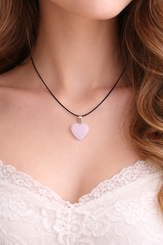 Kadın Doğal Pembe Kuvars Taşlı Kalp Kolye - Aşk Ve Huzur Taşı Açık Pembe