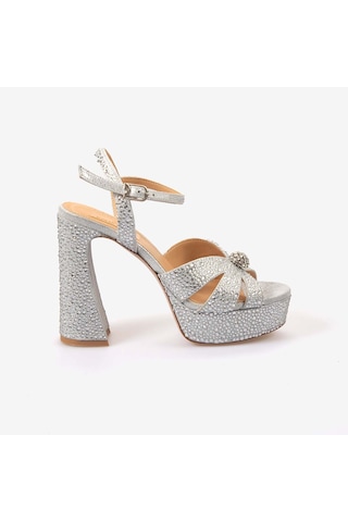 Hawen Angels Kadın Saten 12,5 Cm Platform Topuklu Taşlı Gece & Abiye Ayakkabı 380-75 Gümüş