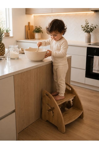 Pema Home % 100 Mdf Montessori Çocuk Banyo Mutfak Lavabo Merdiven Çok Amaçlı Tabure Kahverengi