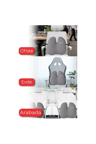 Viscofoam Ultralüks Ortopedik Bel Yastığı Ergonomik Bel Destek Minderi Ofis & Araç Uyumlu - Gri