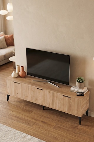 Reyo Falez Royal Tv Sehpası 160 Cm Tv Ünitesi Kapaklı Modern Şık Minimal Salon Konsolu 5093 Meşe Açık Meşe