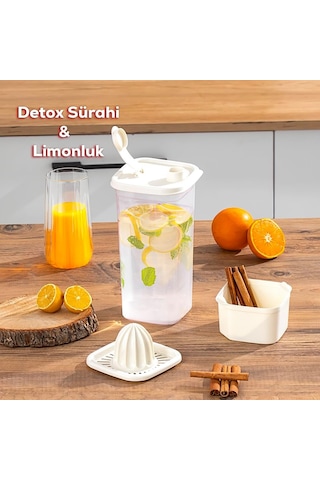 1110 Sızdırmaz Kapaklı Detoks Sürahi - Matara & Limonluk, Şerbetlik, Suluk Şeffaf Beyaz 2 L Çok Renkli