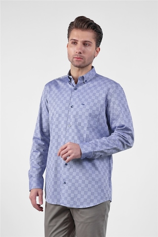 İmza Lacivert - Mavi Düğmeli Yaka Uzun Kol Cepli Comfort Fit Pamuk Gömlek 1004260173 3XL