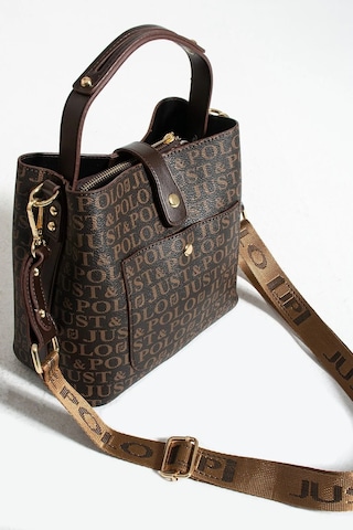 Just Polo Kadın Ters Kilit Çıtçıt Kapama Arkası Cepli El Çantası 21x23cm Kahve Camel