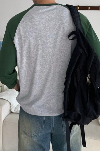Tarz Cool Erkek Reglan Kol Uzun Kollu Basic Tişört Süprem %100 Cotton Bisiklet Yaka Rahat Kalıp Haki