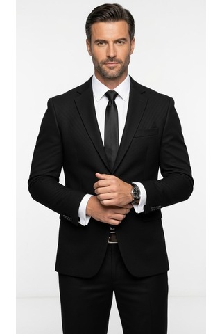 Plus Scorpion Slim Fit Pike Dokuma Erkek Blazer Ceket Modern Şık Günlük Kombin Siyah