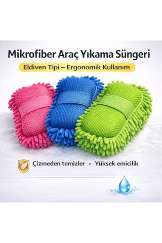 Sogud Mikrofiber Araç Yıkama Süngeri Yeşil Eldiven Tipi Oto Yıkama Süngeri, Çizmez Temizlik, Yüksek Emici Ma