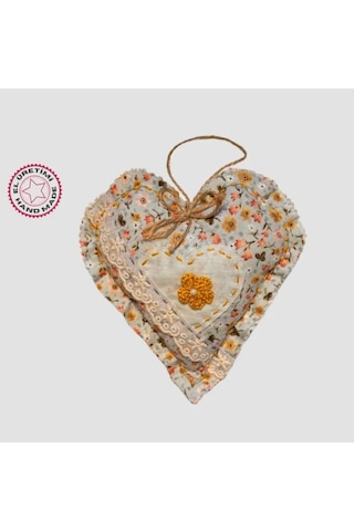 Uretti - Gamze 4416 - El Yapımı Kalpli İnci Dantelli Lavanta Tanecikli Kese 16cm - Açık Yeşil